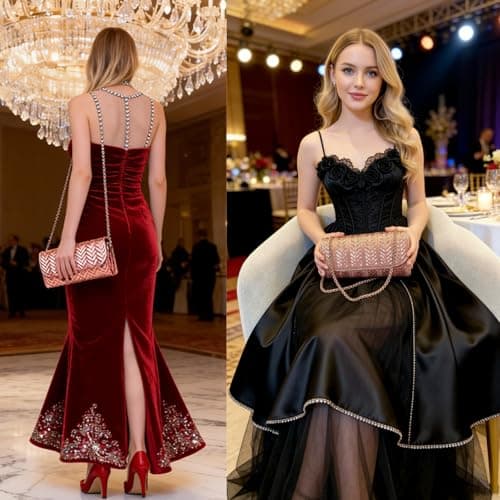 LUKLUKTAISUN 2026 Rhinestones Clutch Purses for Women 3d Evening Bags PU Leather Handbag for Cocktail Prom Party Wedding(Champagne) - Thumbnail 2
