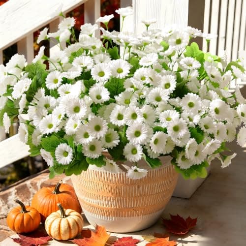 Waipfaru Artificial Flowers for Outdoors Faux Plants, UV Resistant Artificial Outdoor Flowers, White Silk Daisy Realistic Fake Mums Flower for Front Porch Spring Home Planter Patio Decor, 6 Bundles - Image 1