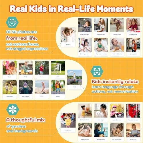 Actions Flash Cards for Kids (Ages 3-7), 50 Real-Life Photo Cards for Speech & Language Development, Based on Total Physical Response (TPR) Learning Approach, Support Daily Feelings - Thumbnail 5