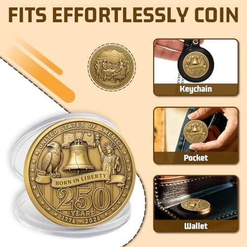 Born in Liberty 250 Years Coin – United States 1776–2026 Anniversary Commemorative Coin, Liberty Bell & Declaration of Independence Design, Freedom and the American Spirit Coin - Thumbnail 5