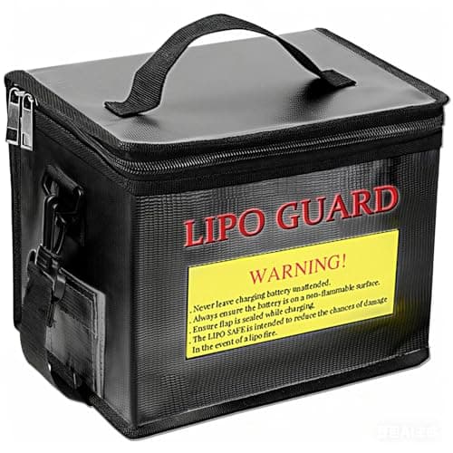 Qloi-LeUe Lipo Battery Bag Fireproof - 8.46"x5.71"x6.5" Safe Charging & Storage Pouch for RC Drone Batteries, Double Zipper Bag with Detachable Shoulder Strap - Image 1