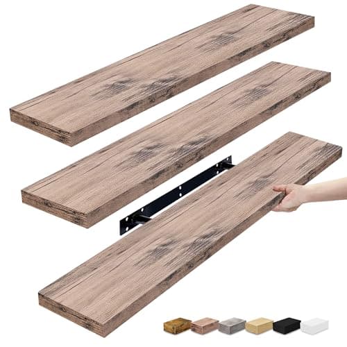 Sorbus Floating Shelves for Wall - 35 Inch Long Bathroom Shelves, Wall Decor for Bedroom, Kitchen, Living Room & Book Storage - Mounted Floating Shelf with Invisible Brackets (Mahogany, 3 Pack)
