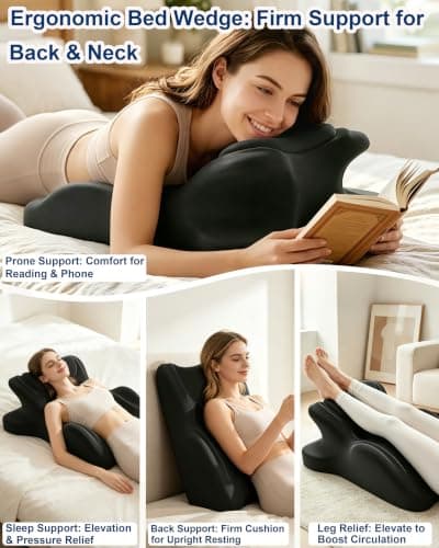 HOMEPAC Ergonomic Memory Foam Wedge Pillow, 27° Bed Wedge Support, Black - Thumbnail 5