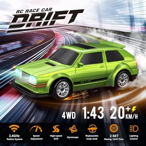 Dingdongwu 1/43 Mini RC Drift Car with Gyroscope, 4WD Full Proportional RC Car, 2.4GHZ Hobby Grade Remote Control Cars, RTR Model Vehicle, 20+KM/H High Speed for Hobbyists Kids Adults (Green) - Thumbnail 2