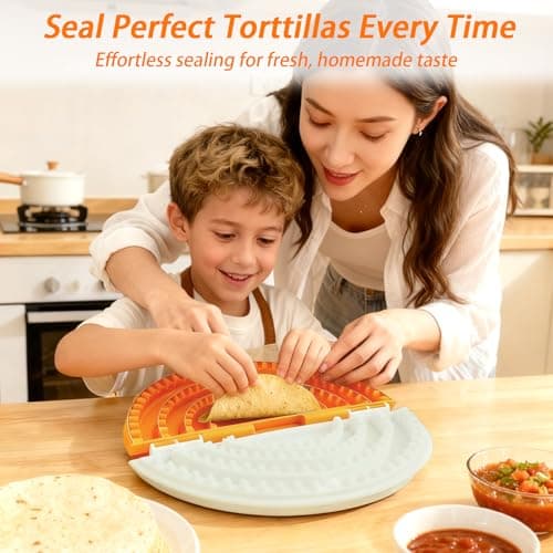 4-in-1 Tortilla Sealer Crimper Press – Adjustable 4"-6"-8"-10" Tortilla & Taco/Burrito Maker Tool with Metal Edge | Easy to Clean, BPA-Free, Durable & Fun for Family Cooking (Orange & Cream) - Thumbnail 2