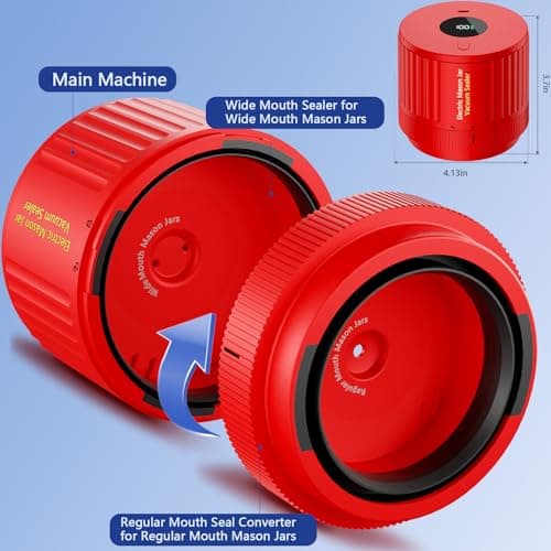 LOVE MOMENT Electric Mason Jar Vacuum Sealer Kit for Wide Mouth and Regular Mouth Mason Jar - Red - Thumbnail 5