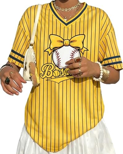 Baseball Jersey for Women Striped Baseball Shirts Funny Game Day Tshirt V Neck Fan Jersey Tee Tops