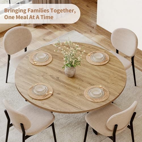 MECHYIN 42 Inch Round Dining Table for 2–4, Farmhouse Round Kitchen Table with Storage Shelf, Pedestal Dining Table, Wood Top & Metal Base, Small Space Table for Apartment, Dining Room - Thumbnail 4
