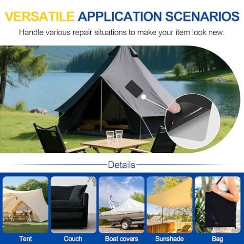 YIKAD Fabric Repair Tape, Self Adhesive Canvas Repair Patch, Waterproof Outdoor Canvas Tape/Patch Kit for Sun Shades Clothing Tent Awnings Boat Cover Couches Grey 4x71 inch - Thumbnail 6