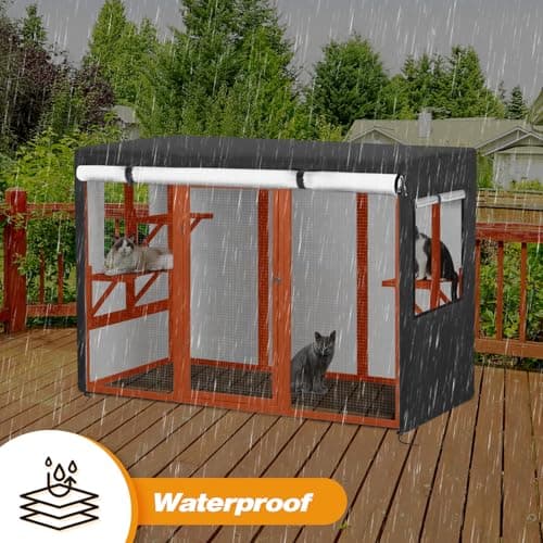 Colewin Catio Cover,72.5" L x 33" W x 44.5" H Cover for Catio Outdoor Cat Enclosure Waterproof, 420D Cat Cage Covers for Nyeekoy Cats Catios, Outdoor Cats Enclosure Covers(Black)(Catios Not Included) - Thumbnail 3