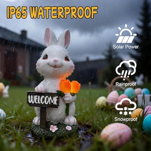 BeePeep Solar Easter Rabbit Garden Statue with LED Lights - Waterproof Resin Bunny Figurine Outdoor Decor for Yard, Patio & Lawn - Unique Hand-Painted Birthday, for Mom & Grandma (9 Inch) - Thumbnail 5