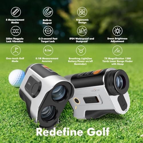 LAZYCAT Golf Rangefinder with Slope,1200 Yards Laser Range Finder Golfing Dimmable,Range Finder Golf 7X Magnification,Flag Lock Vibration,Measure Speed,Rechargeable with Magnet,Golf Gifts for Men - Thumbnail 2