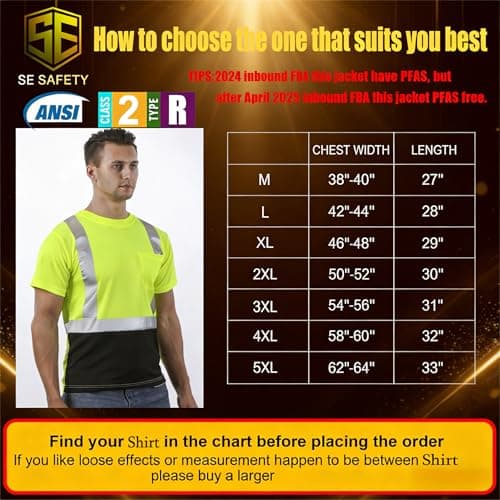 sesafety Hi Visibility Shirts for Men, Safety Shirts with Reflective Strips Class 2, Hi Vis Construction Work Shirt with Pocket Yellow 3XL - Thumbnail 4