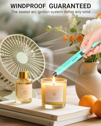 FUKKUDA Electric Candle Lighter with Safety Switch - USB Rechargeable Windproof & Flameless Plasma Arc Lighter for Easter Basket Stuffers (Tiffany Blue) - Thumbnail 3