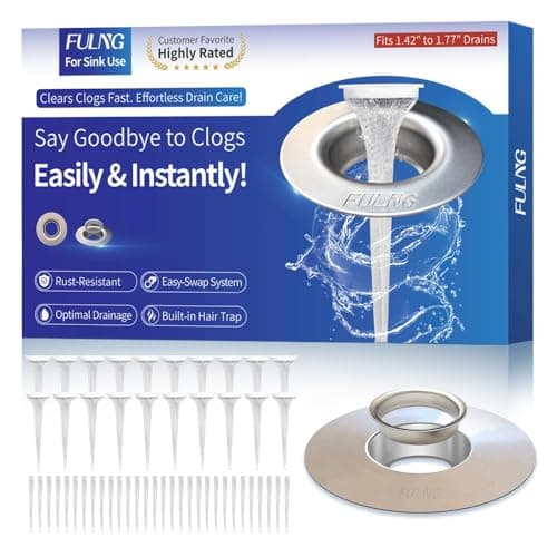 FULNG Bathroom Sink Drain Hair Catcher, No-Touch Cleaning with 20 Replaceable Nets, Stainless Steel Strainer, Fits 1.4"-1.8" Standard Drains, Easy Install, Anti-Clog - Image 1