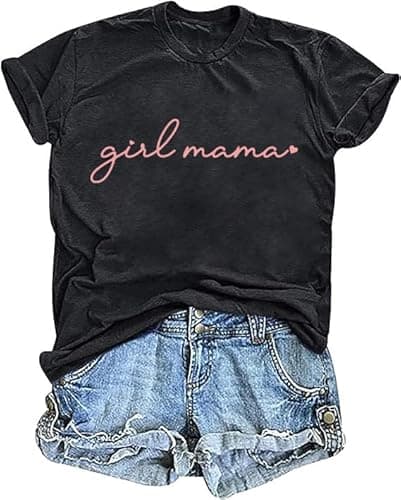 Mama Shirts for Women Boy Mom Shirt Girl Mama Tshirt Mom Era Mother Casual Graphic Short Sleeve Tops Darkgrey - Image 1