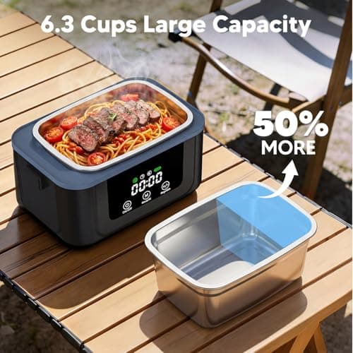 FISHOAKY Cordless Heated Lunch Box, 6.3 Cups Electric Lunch Box with Ice Crystal Box Food Warmer Rechargeable Portable Lunch Box Warmer for Adults Men Women Trucks Driver Office Worker Travel - Thumbnail 5