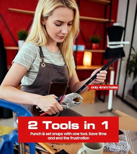 Heavy Duty Snap Fastener Tool, Snap Kit with 140 Pcs, Punching Capable, Magnetic Mold, Beginner-Friendly Snap Installation Tool, Boat Covers, Leather & Fabric Repair Installation - Thumbnail 4
