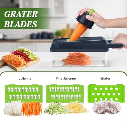 HomeHacks Vegetable Chopper Vegetable Cutter, 12 in 1 Kitchen Gadget, Dicer, Slicer, Onion Cutter, Salad, Cheese Grater & Egg Separator - Multi-Functional Veggie Chopper Lid with Handle (Green) - Thumbnail 3