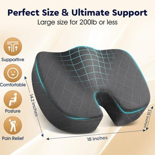 TushGuard Seat Cushion - Memory Foam Sitting Pillow for Office Chair, Car Seat, Airplane, Bleacher - Sciatica & Hip & Coccyx Pain Relief Desk Chair Cushion for Long Sitting Office Workers, Car Drivers - Thumbnail 2