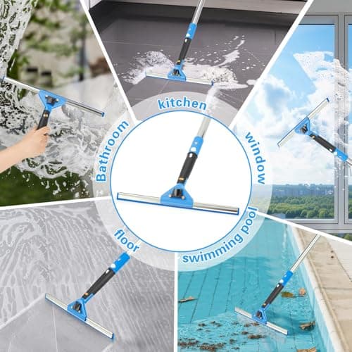 Feeloco 75" Window Squeegee Cleaner Kit with Extension Pole, 360° Rotating Streak-Free Glass Cleaner for High Windows, Shower Doors & Solar Panels – Professional All-in-One Window Cleaning Tools Set - Thumbnail 6