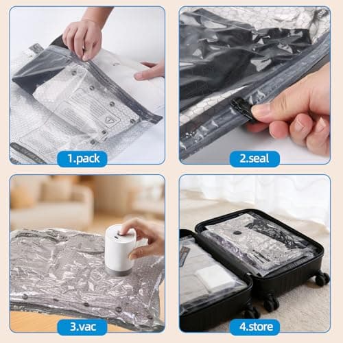Vacuum Bags For Travel With Rechargeable Air Pump 15 Pack Compression Packing Bags for Luggage, Carry-On Space Saver for Clothes, Ideal for Dorm Living & Small Space Storage - Thumbnail 5