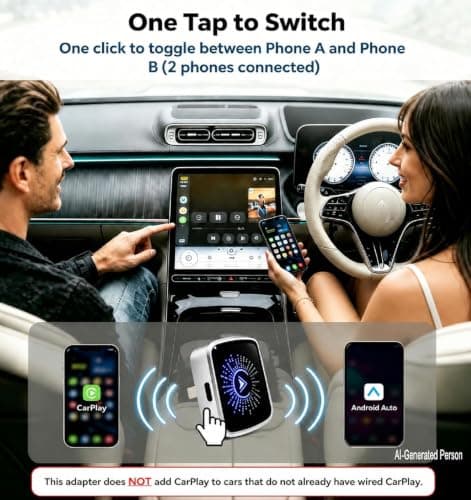 2-in-1 Wireless CarPlay Android Auto Adapter, Wired Car Only, Not BMW Tesla - Thumbnail 2