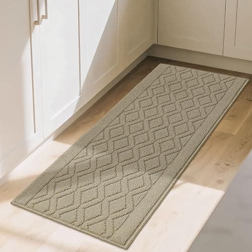 COSY HOMEER-Kitchen-Rugs-and-Mats 20"x48" Non Slip Kitchen Mats for Floor Absorbent Washable Kitchen Runner Standing Floor Mat for Sink Mat,Entry,Laundry,Polypropylene,Beige - Image 1