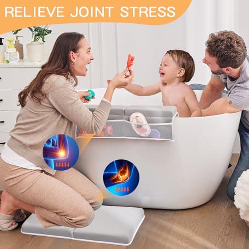 ILPEOD Bath Kneeler and Elbow Rest Pad Set, Thick Soft Quick Dry Bathtub Mat for Baby Bathing Time, Memory Foam With Toys Organizer, Gifts for Parents, Grey - Thumbnail 4