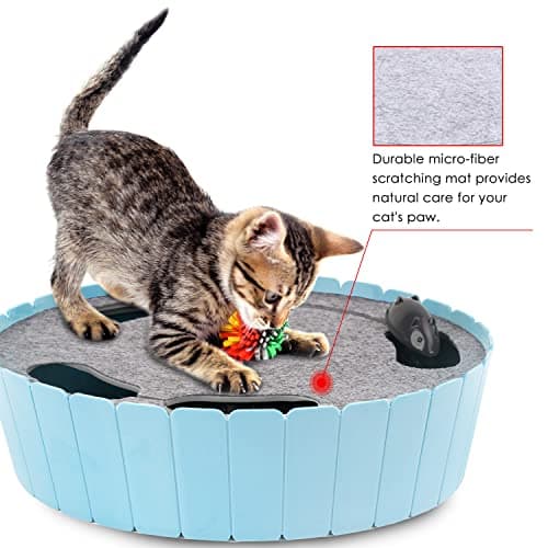 Pawaboo Interactive Cat Toy with Running Mouse, Electronic Motion Cat Toy Automatic Teaser for Indoor Cats, Pop and Play Hide Seek Cats Toys Hunting Mouse for Pet Kitten Play Fun Exercise, Blue - Thumbnail 6