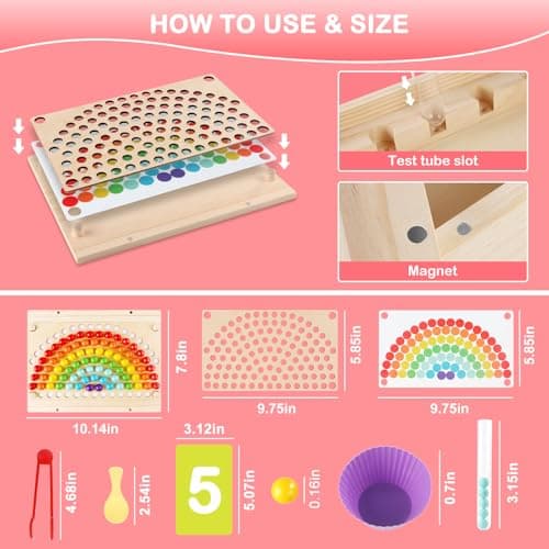 INIFEIDALA Montessori Toddler Learning Sorting Toys for 3-6 Year Olds - Rainbow Stacking, Number & Bead Matching Games with Wooden Peg Board, Develop Fine Motor Skills, Color & Math Skills - Thumbnail 4