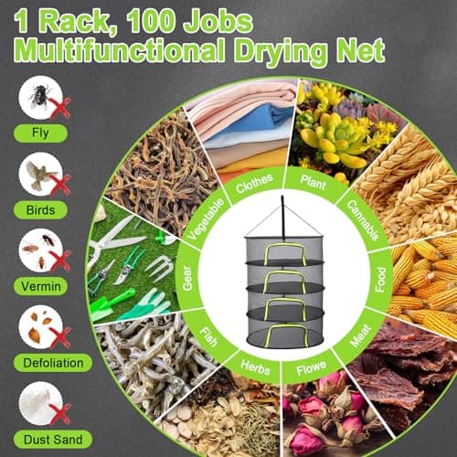 LUKETURE 4-Layer Hanging Herb Dryer Rack - with U-Zipper Mesh Net & Hook, Foldable Collapsible Drying Rack for Plants, Herbs, Flowers, Fish, Jerky, Laundry - Thumbnail 6