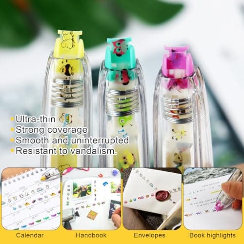 6Pcs Correction Pen, Cute Stationary, Tape Pen, Cute Animals Press Type Decorative Pen, DIY Cartoon Correction Tape for Gift, Stocking Stuffers, Christmas, Classroom Must Haves, School Supplies - Thumbnail 5