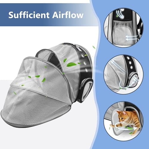 Cat Backpack Carrier Back Expandable Bubble Pet Carrier Backpack for Large Cat, Kitten and Dog, Designed for Hiking, Travelling and Outdoor Use (Back Expandable-Black) - Thumbnail 5