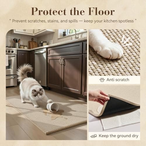 MontVoo Kitchen Rugs Mat Non Slip Washable,Absorbent Kitchen Floor Mat,Rubber Backing Braided Kitchen Mat,Easy to Clean and Maintain Kitchen Mats for Floor(Beige,17"x28") - Thumbnail 3