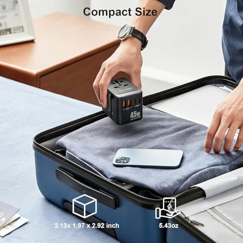 Realmade 45W Universal Travel Adapter with PD Fast Charging，lnternational Power Adapter 5-Port (1 AC/2 USB-A/2 USB-C) European Travel Plug Adapter, Travel Essentials (Black Gray) - Thumbnail 3