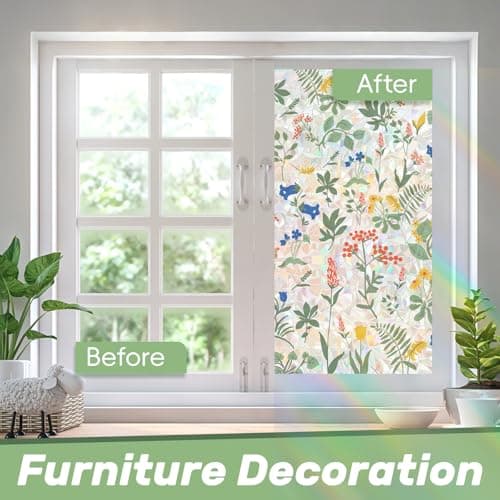 Tymina Window Privacy Film, Stained Glass Window Film Decorative Window Clings, Sun Blocking Stickers UV Heat Blocking Rainbow Window Film for Glass Doors, Bedroom Windows (Apricot&Blue, 17.7"×78.7") - Thumbnail 5