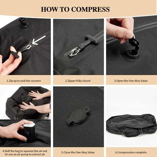 Hdenmist Vacuum Bags for Travel with Wireless Pump, 38L Reusable Vacuum Compression Bags with IP67 Waterproof Zipper 70D Nylon Vacuum Seal Packing Cubes Space Saver Bags for Carry On Backpack - Thumbnail 6