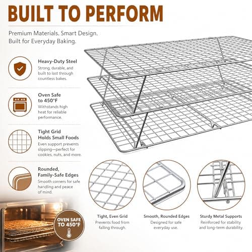 JINANJUNGU Cooling Rack, 3 Tier Stackable Cooling Racks for Cooking Baking Roasting, Multi-Level Collapsible Cookie Rack for Cakes, Oven Safe & Easy Clean (Silver, 3-Tier) - Thumbnail 4