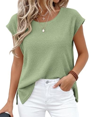 BTFBM Sweater Vest Women 2026 Spring Summer Cap Sleeve Crew Neck Casual Loose Business Tops Western Vacation Outfits(Sage Green, XX-Large) - Image 1