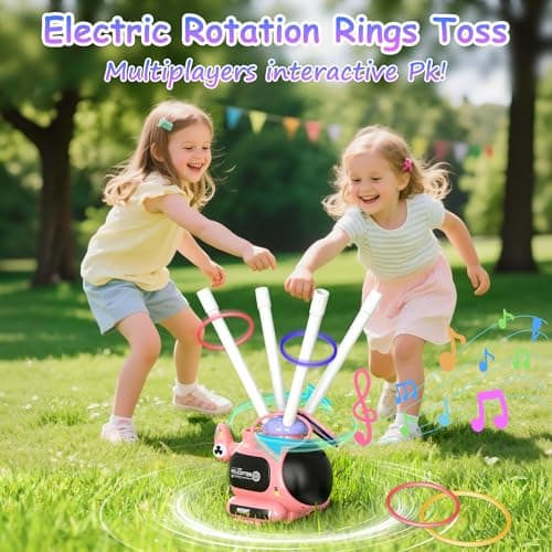 WhimsQuest 4-in-1 Kids Outdoor Game Toy, Auto Disc Launcher, Jump Dodge & Ring Toss, Interactive Sports Play for Boys & Girls (Pink) - Thumbnail 4