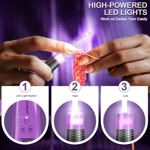 Light Up Crochet Hook Set with Digital Counter, 18 Size Interchangeable Ergonomic Crochet Hooks (2.0–14.0mm), USB Rechargeable Lighted Crochet Hook Kit with Case for Arthritic Hands & Beginners - Thumbnail 2