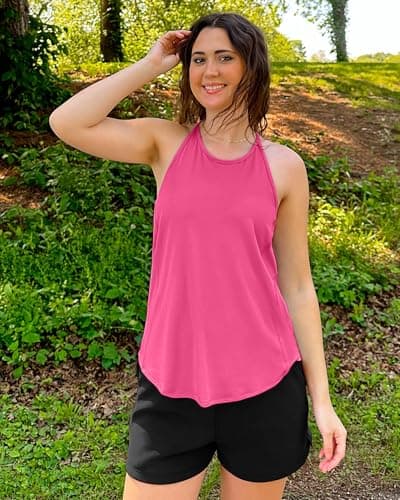 G4Free Running Tops for Women Spaghetti Workout Tank Fast Dry Athletic Racerback Gym Yoga Tanks Lightweight Summer Activewear (Hot Pink,XL,) - Thumbnail 6