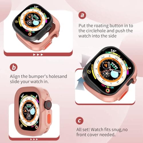 SDOCEBF Slim Flexible TPU Shockproof Bumper Cover, Rugged Case for iWatch Apple Watch Ultra 2/3, Raised Edge Ultra Thin Full Protection Lightweight Case, Pink - Thumbnail 2