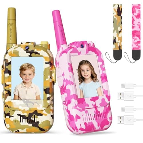 Video Walkie Talkies for Kids with Camera, Rechargeable Walkie Talkies 2 Pack for Ages 3-12, HD Video Intercom with Screen & Voice Changer, Indoor Outdoor Communication for Boys Girls (Desert Camo)