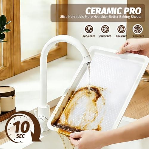 Ymiton Nonstick Ceramic Baking Sheet With Rack, 2-Pack Half Sheet Pan, Non-Toxic, PTFE & PFOA Free, Warp-Free, Oven Safe 550°F, Dishwasher Safe, Aluminized Steel, Gray Yellow - Thumbnail 4