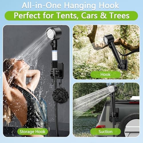 Joygain Portable Camping Shower with 8000mAh Rechargeable Battery - Lightweight Outdoor Shower Pump with 2.5m Hose, Hook & Suction Cup, for Van Life, RV, Pet, Hiking, Beach, Festival Use - Thumbnail 4