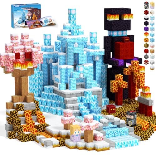 Hiwawind Magnetic Blocks Set, Ice Princess Castle & Lava Realm Fantasy World Building Toys, STEM Montessori Toys for 3 4 5 6 7 8 Year Old Boys Girls, Creative Birthday Gifts for Kids - Image 1
