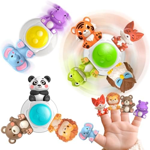 3PCS Cute Safari Animals Suction Spinner Toys for Babies, Detachable Soft Animal Figurines Finger Puppet, Bath Toy for Toddler Ages 1-3, Montessori Toys Birthday Gifts for Boys and Girls 12 Months+ - Image 1