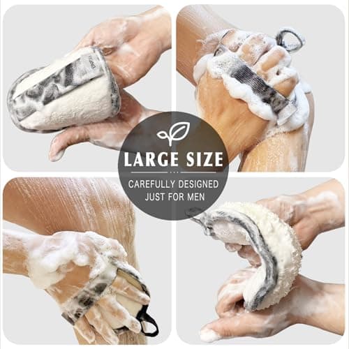YIQINGJIE Natural Shower Loofah Sponge Exfoliating Body Scrubber，Natural Organic Beauty Exfoliating Loofah for Men and Women, Suitable for Cleansing Face Scrubber and Body Bath,Large Black(2 Pack) - Thumbnail 3